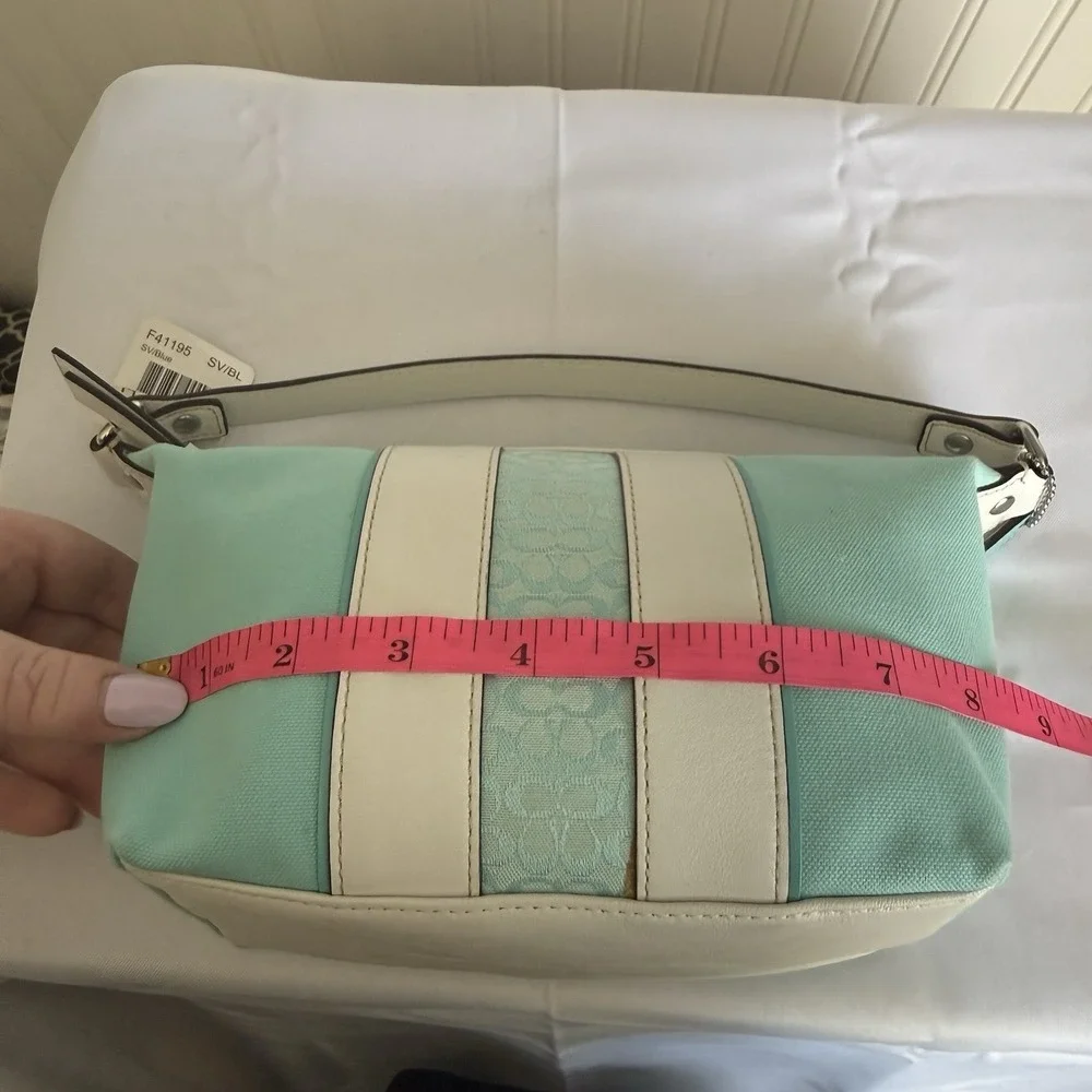 Vintage Coach Y2K Blue White Canvas Leather Signature Stripe Mini Hobo Ban Purse
